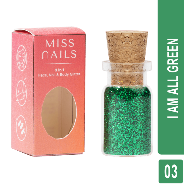 Miss Nails 3 in 1 Glitter - (  I am all Green 3  )